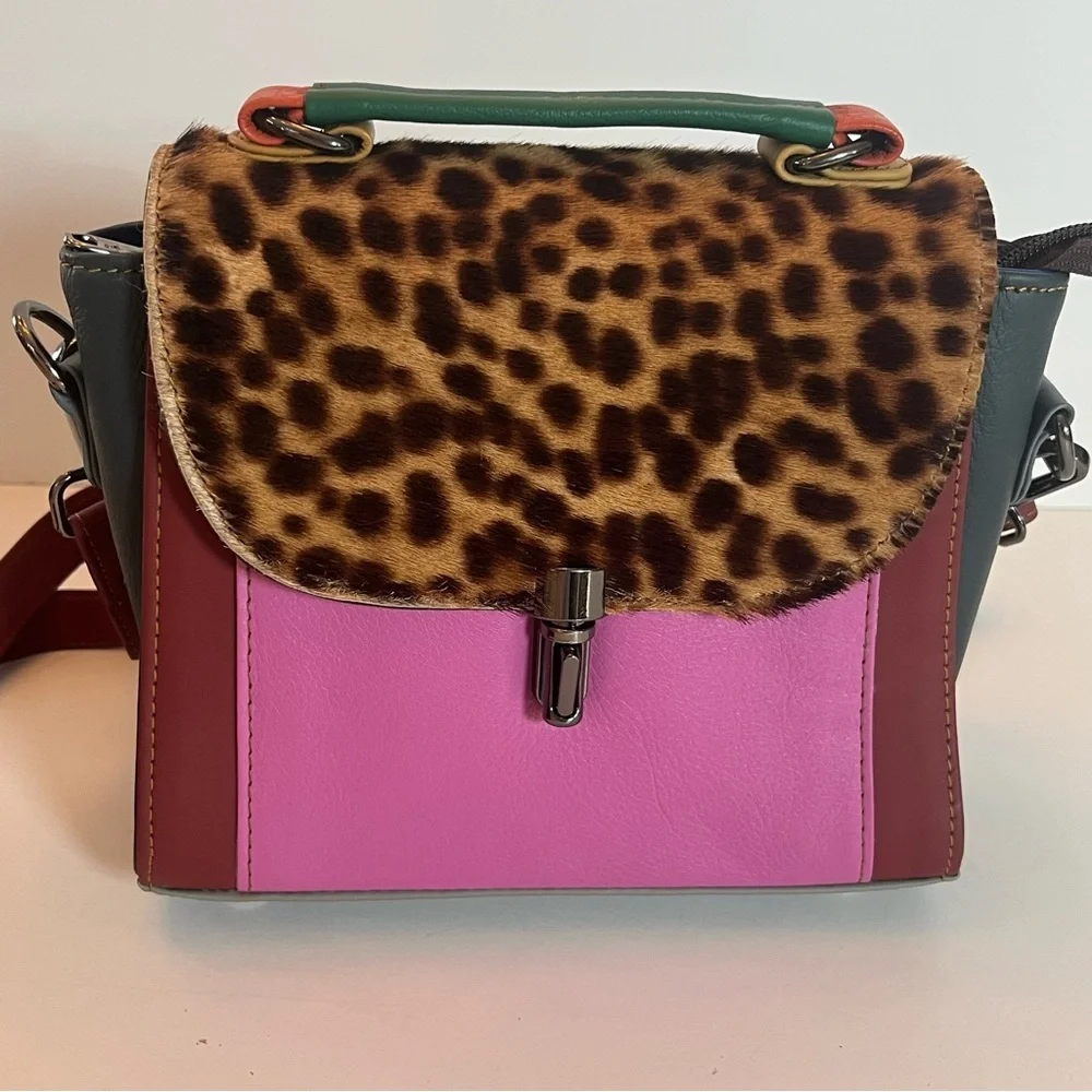 Unique Mixed Media Purse Animal Print Pony Hair Purple Strap Funky Fun